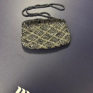 Elegant charcoal grey and Gold Beaded Clutch